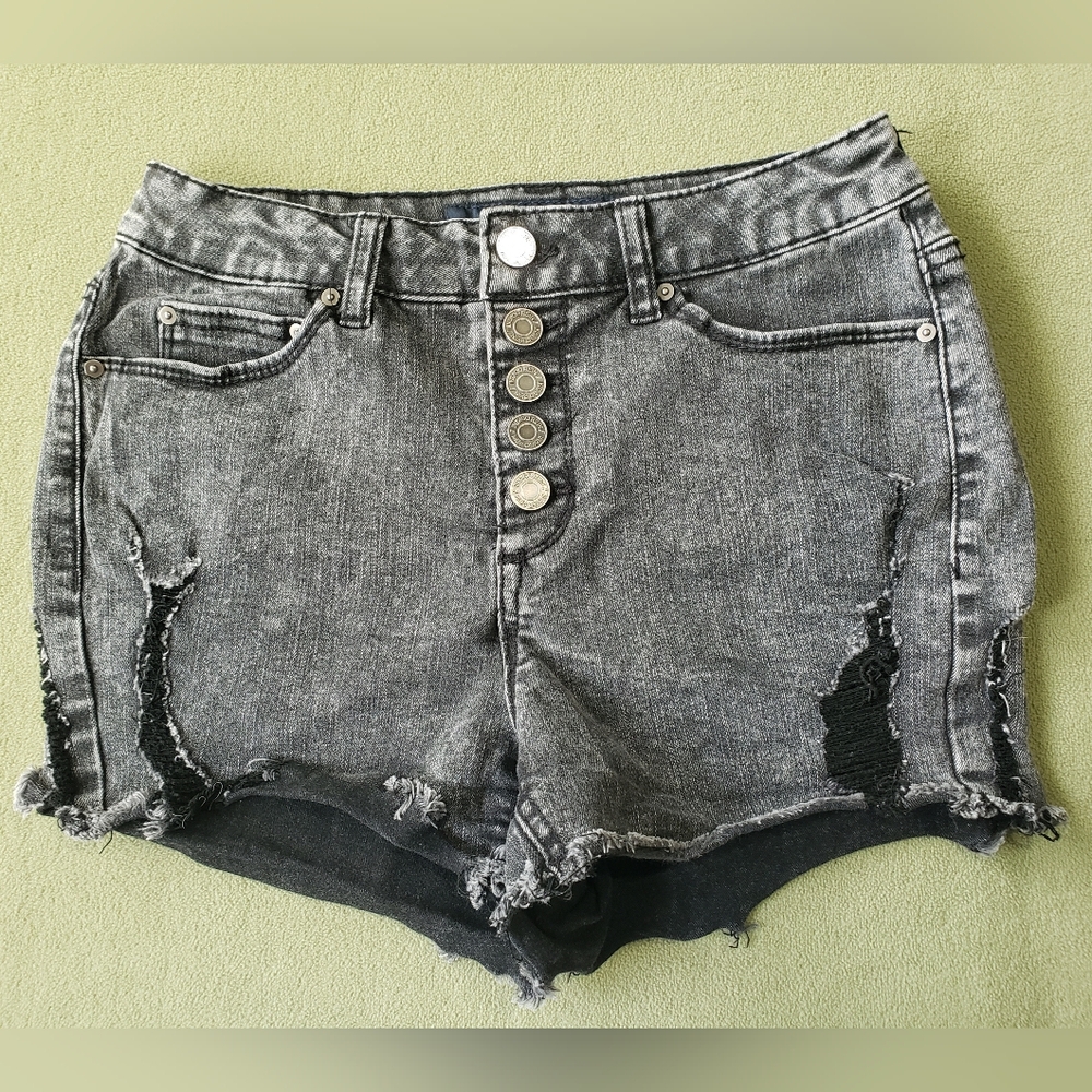 Indigo Rein Black Denim Distessed Jean Shorts